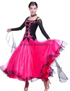 Платье для бальных танцев с длинным рукавом чёрно-розовое