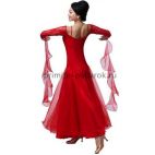 Пышное платье для бальных танцев с длинным рукавом красное