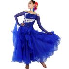 Платье для бальных танцев с длинным рукавом синее с цветочками