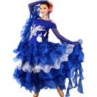 Платье для бальных танцев с длинным рукавом синее с белым