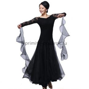 Пышное платье для бальных танцев с длинным рукавом чёрное