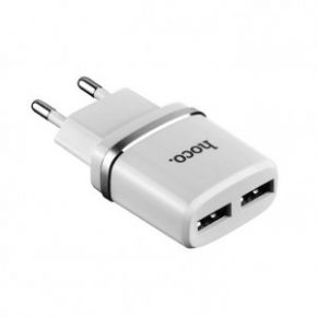 HOCO C12 | Сетевое зарядное устройство с двумя разъемами USB (2,4А) (Белый)  Epik