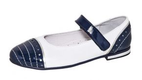 Модель: м 4-913 белый+синий Туфли школьные натуральная кожа "Лель"