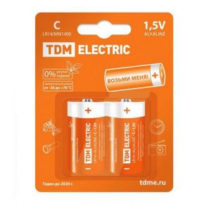 Элемент питания LR14 C Alkaline 1,5V BP-2 TDM <span style="white-space:nowrap;"><i class="icon16 color" style="background:#F6AC44;"></i>TDM ЕLECTRIC</span>