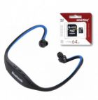 Комплект ZK-S9 | Спортивные беспроводные наушники bluetooth с микрофоном (слот для microSD) + SmartBuy | Карта памяти microSDHC 64 GB Card Class 10 + SD adapter (Синий)  Epik