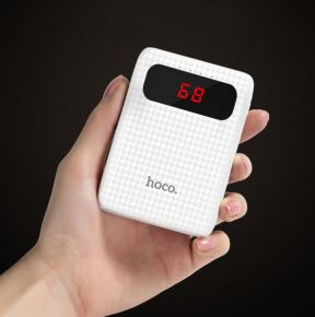 HOCO B20 | Портативное зарядное устройство Power Bank с двумя выходами USB и экраном (10000 mAh) (Белый)  Epik