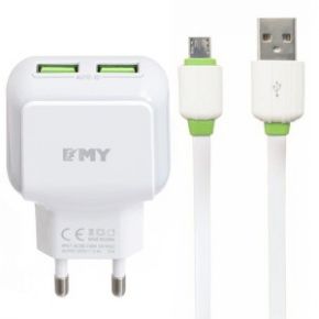 EMY MY-220 | Сетевое зарядное устройство (2USB 2.4A) + кабель MicroUSB  Epik