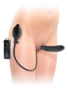 Фаллоимитатор с ручным насосом Inflatable Vibrating Strapless Strap-On - 16,5 см. Черный