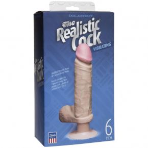 Вибромассажер-реалистик телесного цвета на присоске The Realistic Cock Vibrating 6” - 21,6 см. Doc Johnson