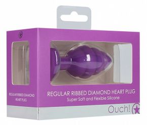 Фиолетовая анальная пробка Regular Ribbed Diamond Heart Plug - 7 см. Shots Media BV